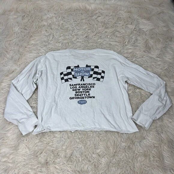 Brandy Melville Womens White Long Sleeve Corey Motor Show 1984 Crop Top Crewneck - Picture 2 of 7
